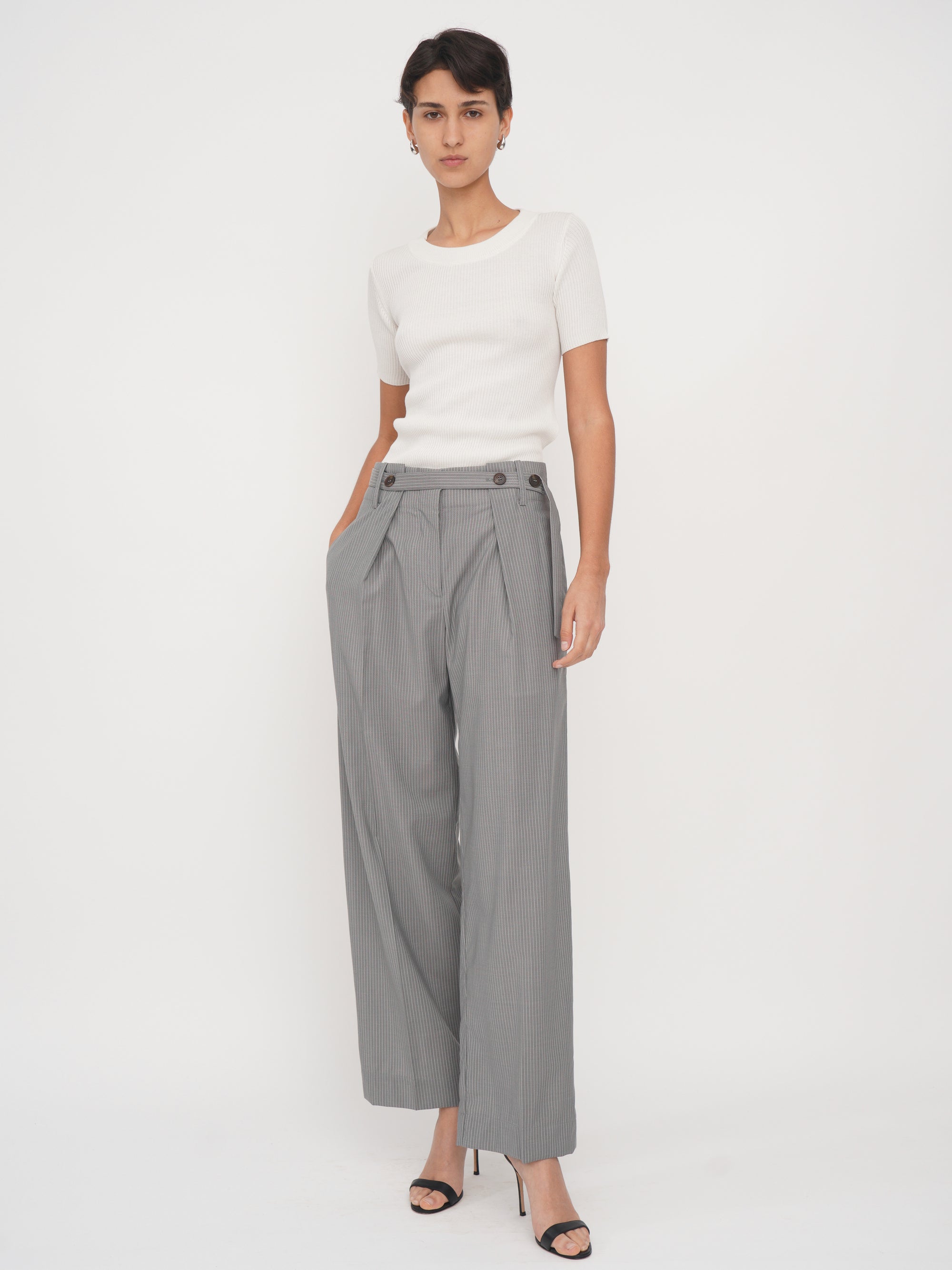 Diane Trousers Grey and White Stripe