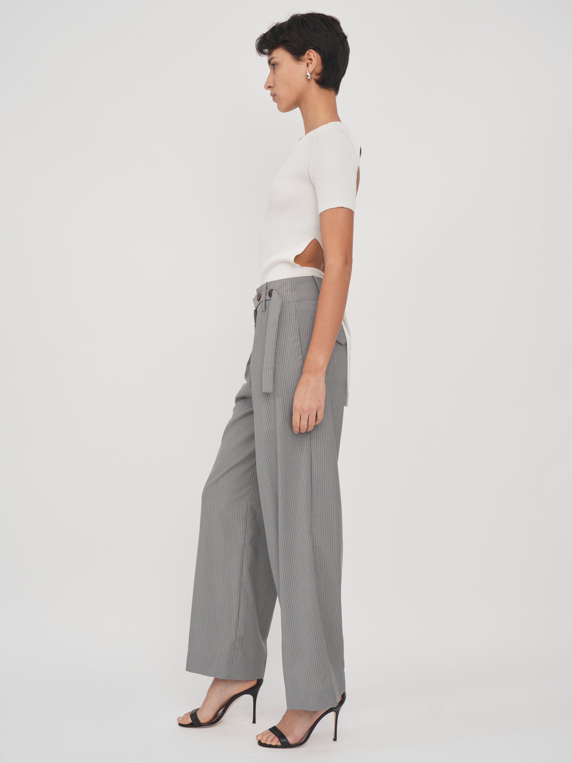 Diane Trousers Grey and White Stripe