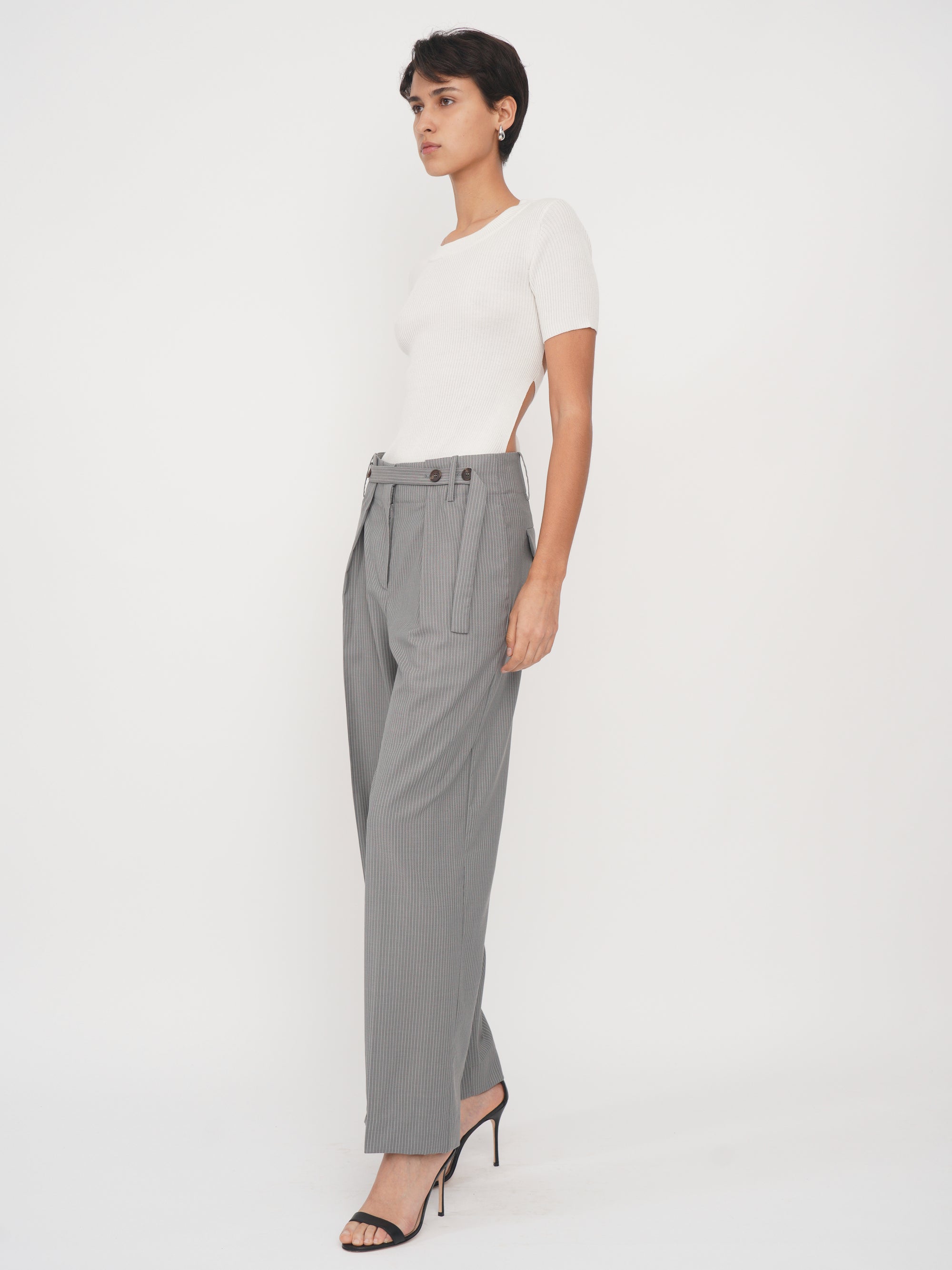 Diane Trousers Grey and White Stripe