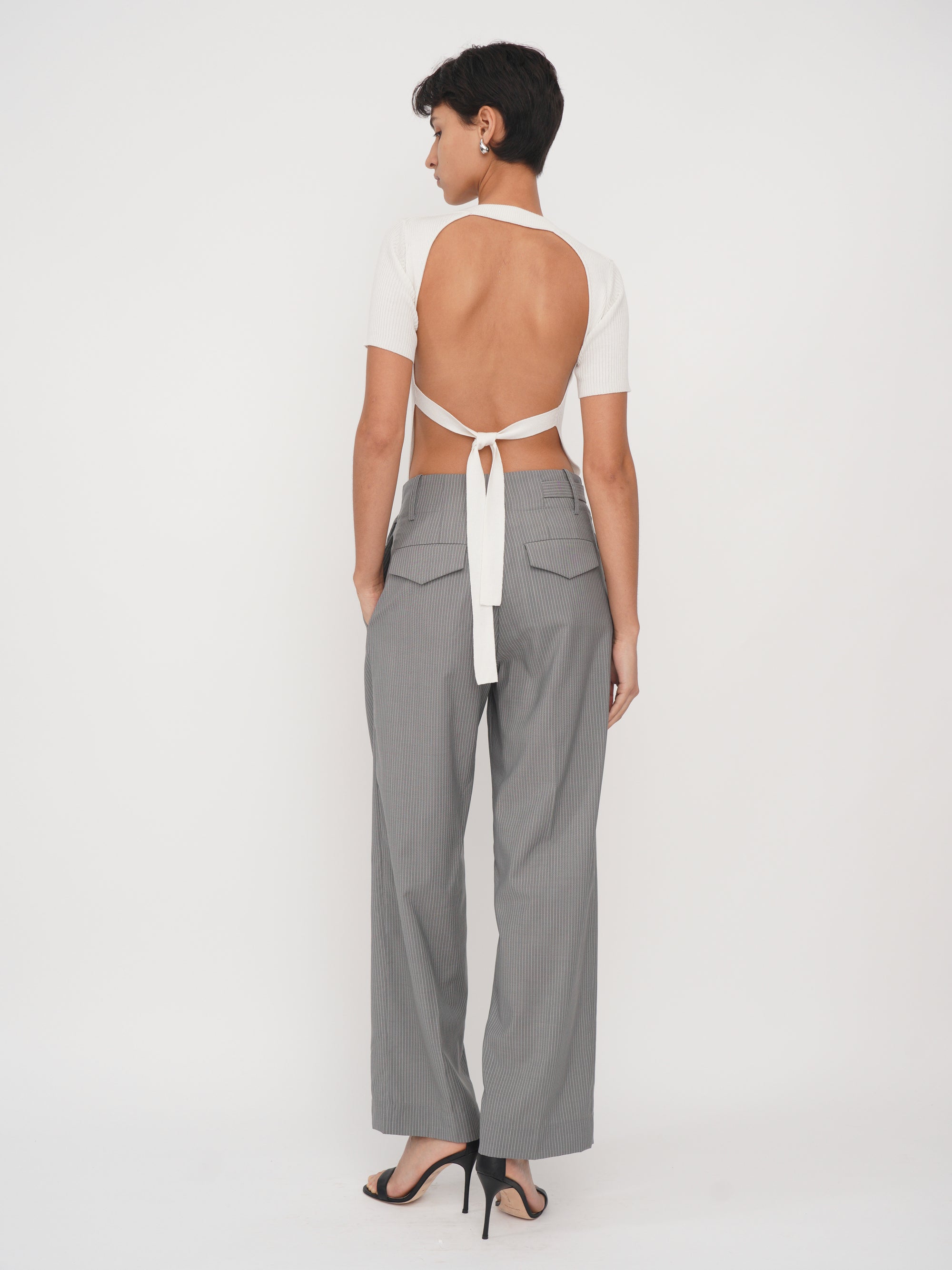 Diane Trousers Grey and White Stripe