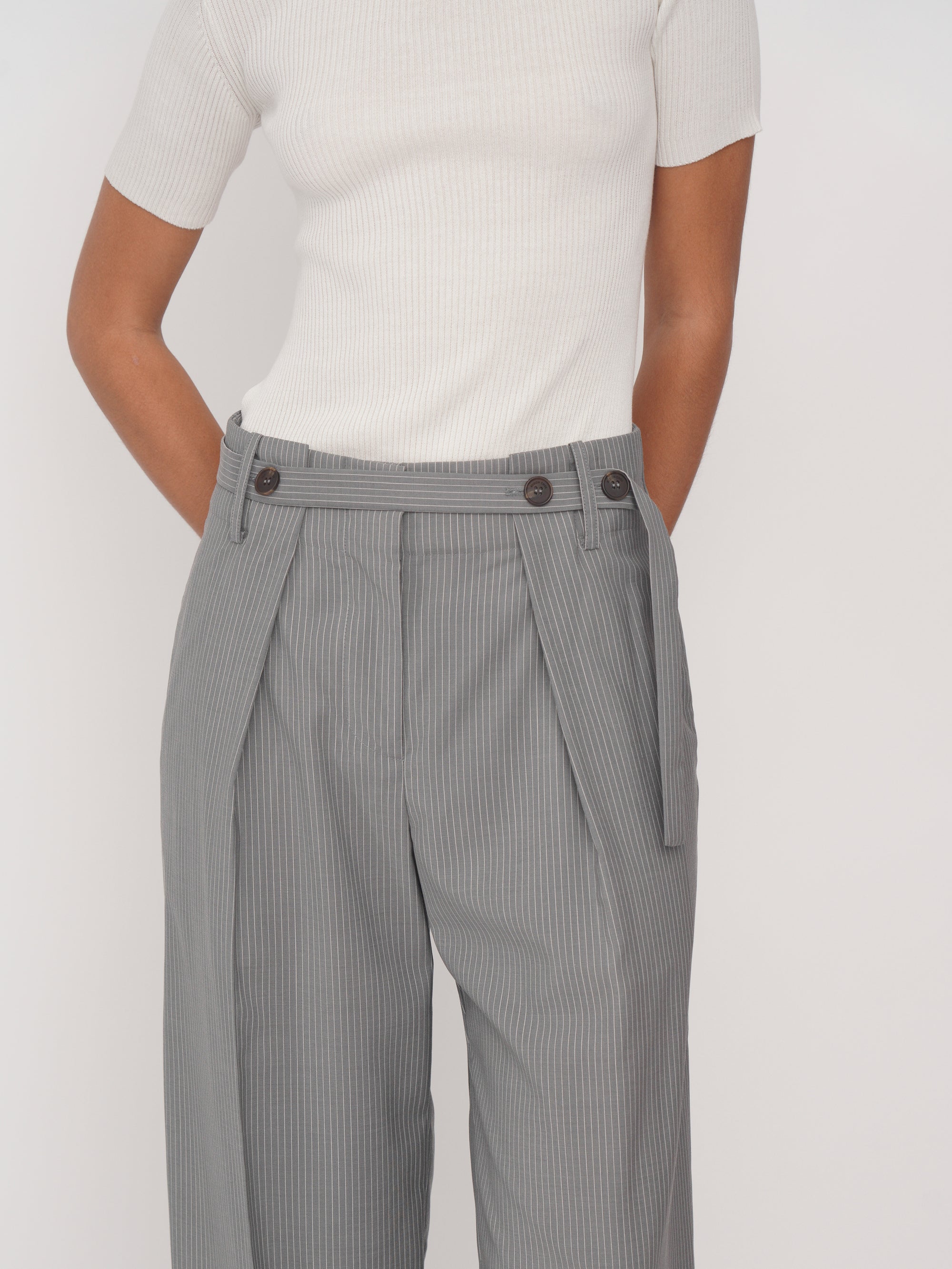 Diane Trousers Grey and White Stripe